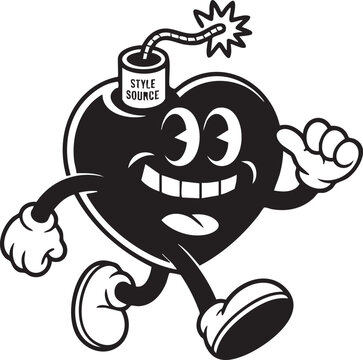 A cartoon heart character is playfully running with a lit dynamite stick on top high quality professional detailed