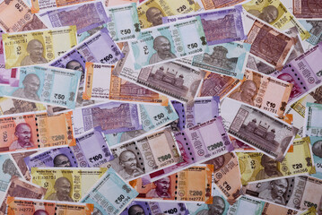 Obraz premium Indian paper currency, rupees, for financial transactions and exchange. Indian rupee currency