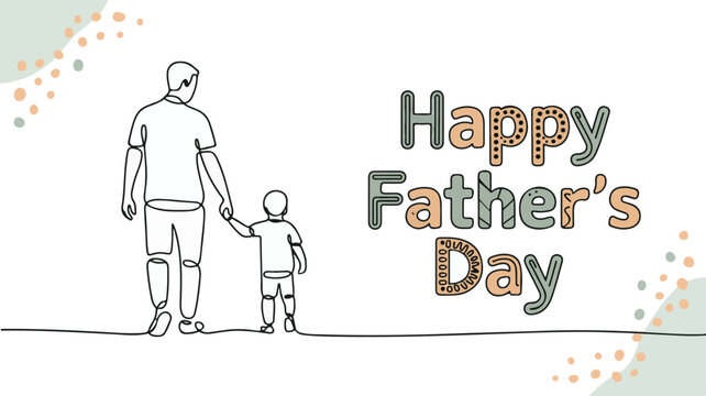 Father and Son Walking Hand in Hand Happy Fathers Day Greeting Card, Single Line Art Style