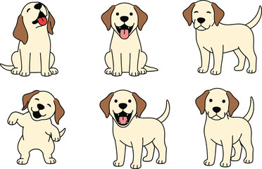 Obraz premium Cute Puppy Dog Character Set with Different Poses and Expressions Cartoon Style Pet Illustration for Animal Lovers, Kids Design, and Veterinary Themes.