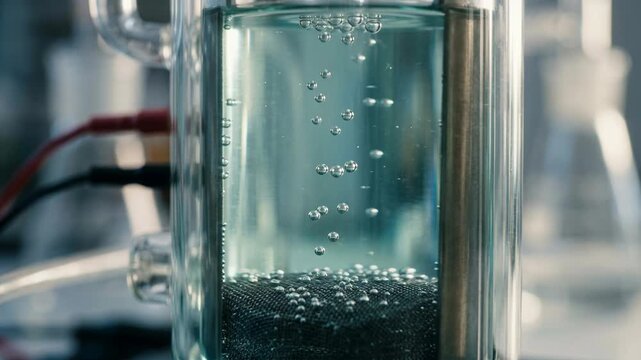 Clean energy chemistry green chemistry laboratory reactor with bubbling gas over catalyst bed and bubbling gas rising through liquid glass column