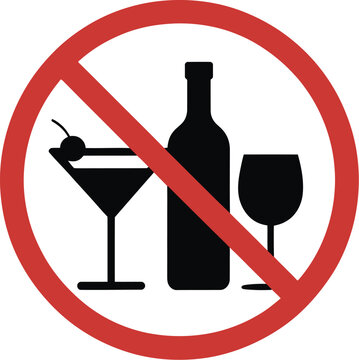 Verbotsschild Alkohol verboten, Alkoholverbot Zeichen rundes rotes Verbotssymbol f&uuml;r Sicherheits- und Warnhinweise isoliert auf wei&szlig;em Hintergrund.