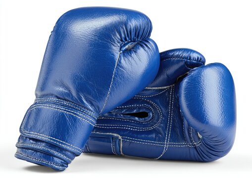 Two bright blue boxing gloves with white stitching, ready for combat