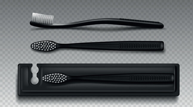 Black plastic toothbrush with package box