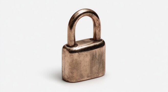 Close-up metallic padlock with a simple, classic design on a white background