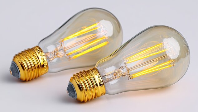 Two amber glass Edison-style LED filament bulbs with golden bases