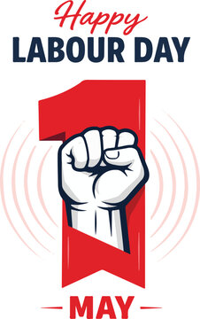 Happy Labour Day graphic design with raised fist and red number one