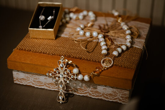 pearl necklace and earrings