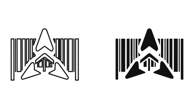 Comparison of line art and filled mountain logo designs with barcode elements