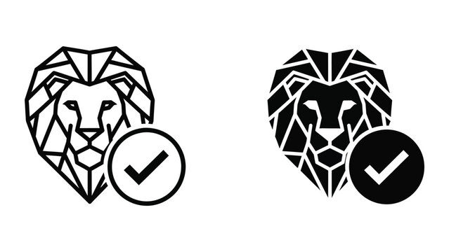 Geometric lion heads with checkmarks