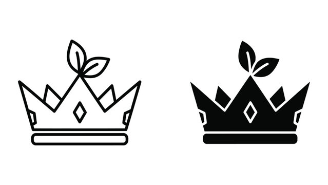 Two crown icons with leafy details in black and white
