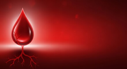 Fototapeta premium Red blood drop with vein roots concept on dark abstract background