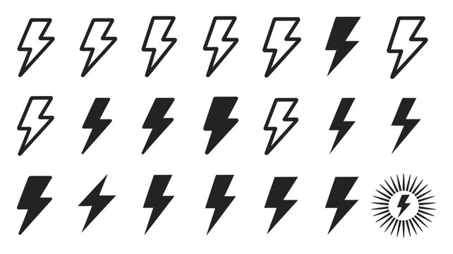 Progression icons featuring lightning bolts, vector illustration showing sequential power, energy, or speed levels for technology, analytics dashboards, and user interface design.