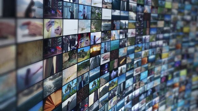 Global streaming media content wall displaying videos
