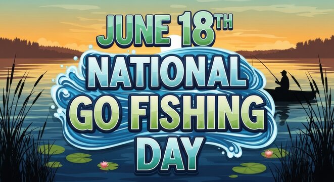 National Go Fishing Day on June 18th with serene lake scene