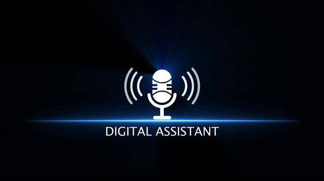 White microphone icon with radiating blue light and DIGITALASISTANT text