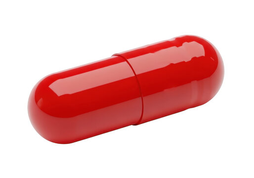 Red capsule pill on clean white background isolated on transparent background