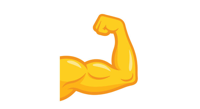 Biceps 3d isolated emoji gesture illustration. Flexed biceps icon in 3d style. Muscle arm isolated on white background. Fit and strong muscular, bodybuilding. Vector 10 eps.