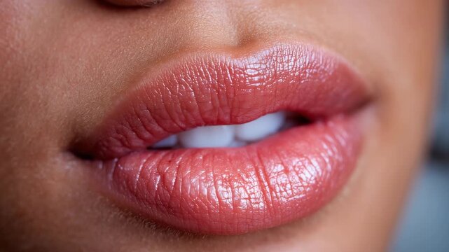 Extreme macro of closed lips with natural matte texture, soft shadow contours, subtle highlights emphasizing shape, realistic skin pores and fine lines captured in high clarity