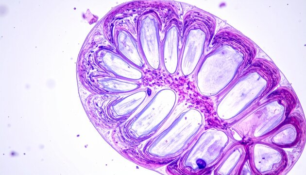 colorized microscopic view of human kidney glomerulus tissue under histology stain