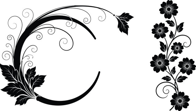 Ornate black floral flourish decorative border design vector