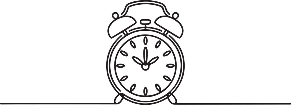 Continuous one line drawing of vintage alarm clock vector design, Clock drawn symbol. One line draw graphic design vector3