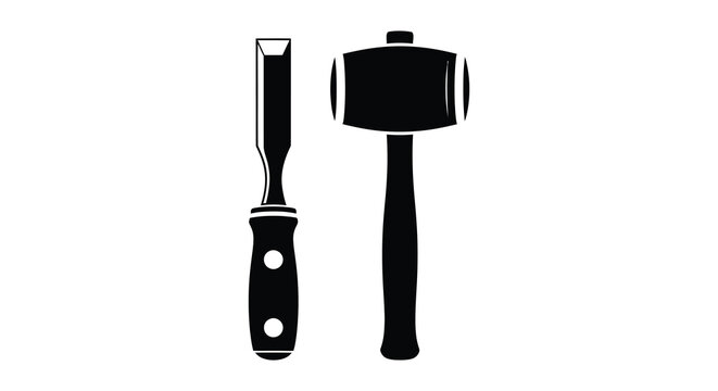 A striking visual of a chisel and mallet both essential tools for woodworking and craftsmanship silhouette high quality
