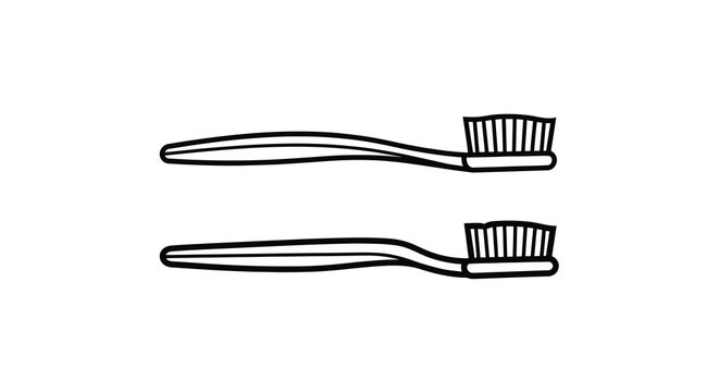 Two black and white outlined toothbrushes displayed side by side