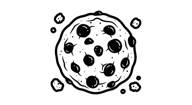 A black and white illustration of chocolate chip cookie.