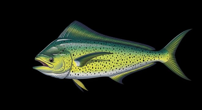 Dorado Mahi Mahi Fish Illustration on Black Background