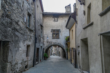Fototapeta premium Stone Archway over a Village Street in Bard, Italy