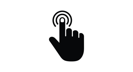 Obraz premium A black silhouette of a hand pressing a circular button icon