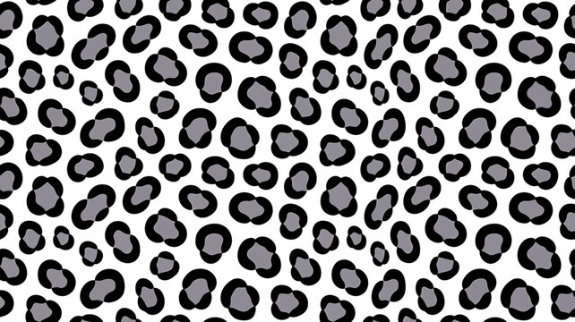 Leopard print pattern with gray and black spots on white background