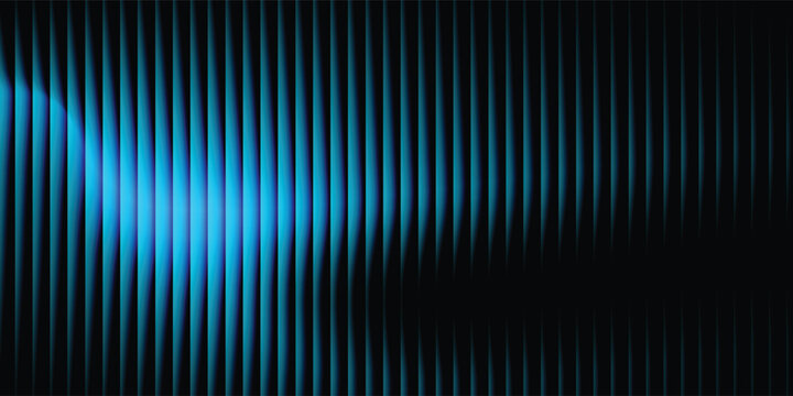 A futuristic abstract background with rhythmic vertical light waves and glowing turquoise lines. Soft glow and subtle blur effects enhance the luminous quality