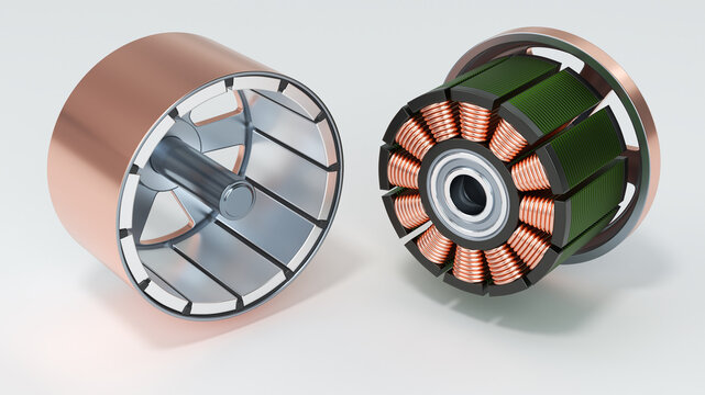 Internal components of a brushless motor. 3d illustration on white background
