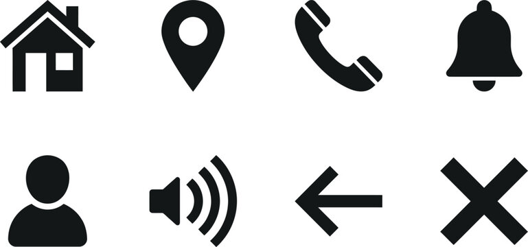Collection of simple black icons representing common concepts