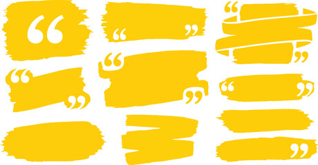 Obraz premium Yellow brush stroke speech bubbles and quote boxes with speech bubble text box quotation marks hand painted design element