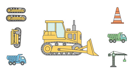 Yellow bulldozer construction equipment vehicle. © Bocah