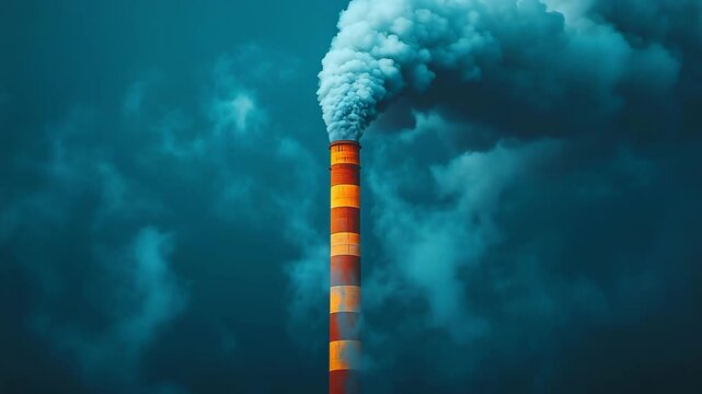 An industrial chimney pollutes the air with smoke and CO2 emissions.