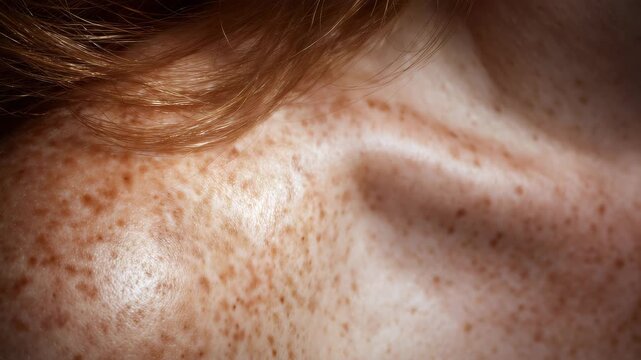 Ultra-detailed macro photograph of natural human skin texture, visible pores and fine vellus hairs illuminated by soft side lighting, subtle tonal variations and tiny freckles capt