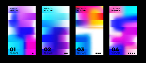 Fototapeta premium Abstract posters. Set of blurred backgrounds. Bright gradient stripes. Defocused color templates for creative graphic design. Vector illustration.