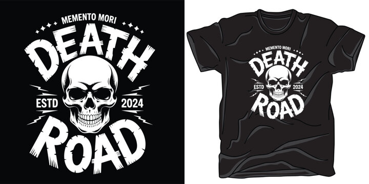 Memento mori death road skull design estd 2024 illustration.