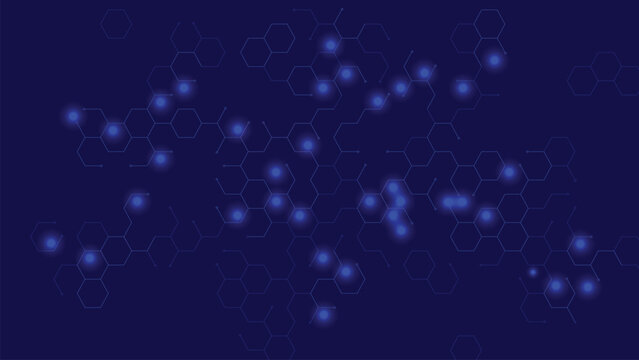 Blue abstract hexagon background with glowing light
