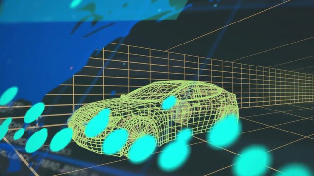 Neon car staying centered, teal dots appearing, blue map sweeping, HUD updating, showing telemetry