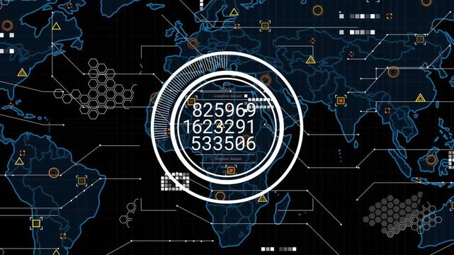 Central HUD appearing and expanding while updating readouts and pulsing map hexes for analytics