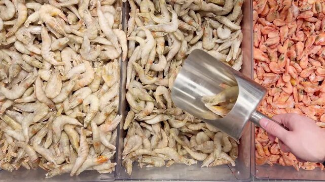 Buying shrimps at the grocery store	