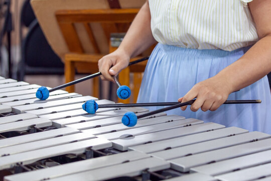 Hands of a girl playing the vibraphone