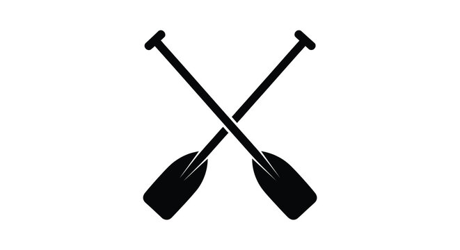 Two crossed paddles are displayed against a stark white background creating a minimalist aesthetic silhouette high quality professional