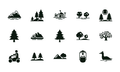 Obraz premium Set of minimalist outdoor adventure and nature landscape vector icons