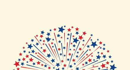 Obraz premium Red and Blue Stars Fireworks Burst Graphic Resources on Creamy Background